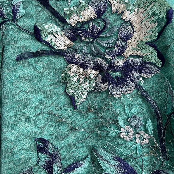 EVA FRANCO x ANTHROPOLOGIE  Women's Mint‎ Sequin Sweater Embroidered Floral-Sz 6 - Picture 3 of 4